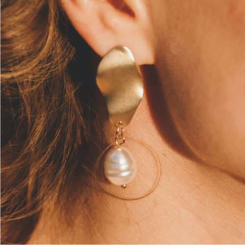 Mask Group-5 Gold And Pearl Earrings