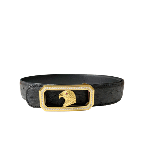 镶钻长方金鹰扣鸵鸟皮