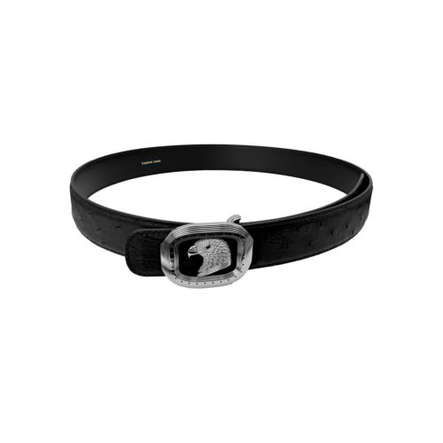 正椭圆银鹰扣鸵鸟皮腰带