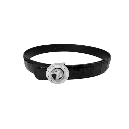 八角复杂银鹰鳄鱼皮腰带