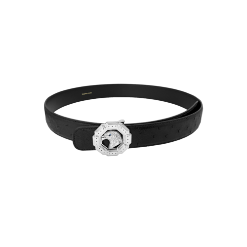 八角复杂银鹰扣鸵鸟皮腰带