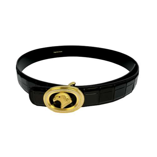 镶钻椭圆金鹰扣鳄鱼皮腰带