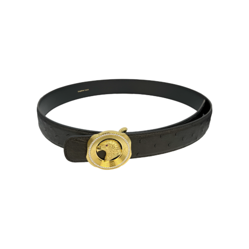 镶钻正圆金鹰扣鸵鸟皮腰带