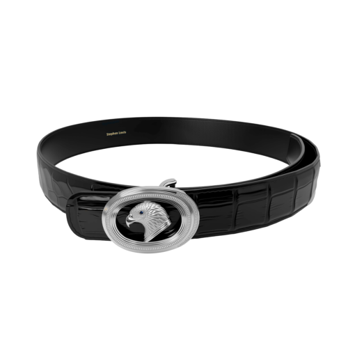 镶钻椭圆银鹰扣鳄鱼皮腰带