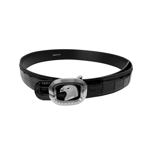 正椭圆银鹰扣鳄鱼皮腰带