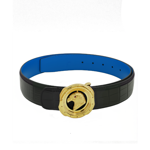 蓝底双面正圆金鹰鳄鱼皮腰带